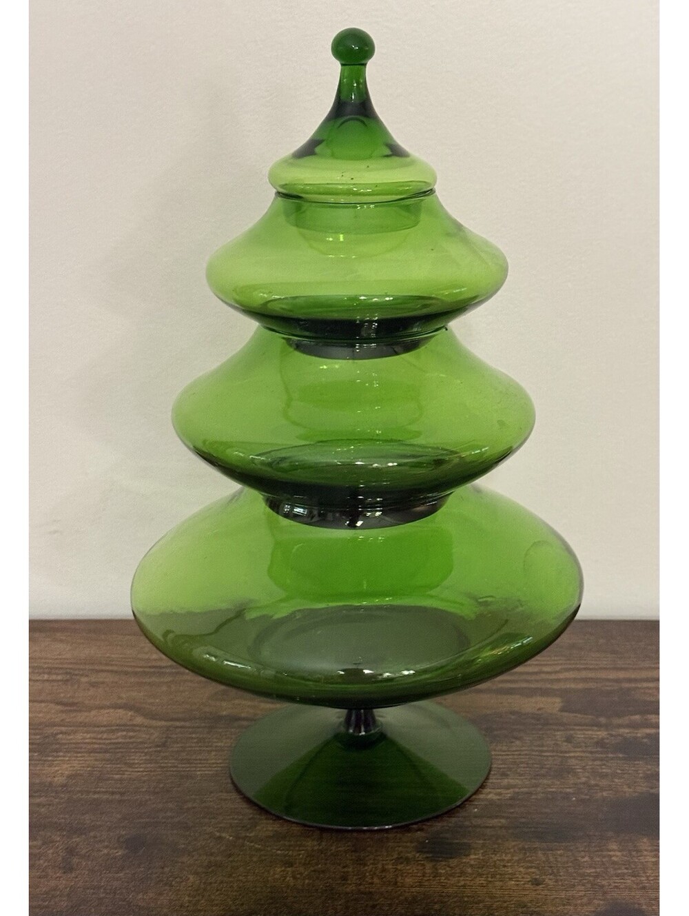 Vintage Empoli Glass Green Christmas Tree Candy Dish 4 piece